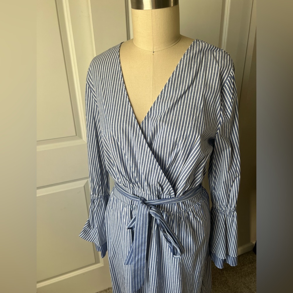 Cotton Striped Midi Dress in Blue and White - Picture 2 of 11